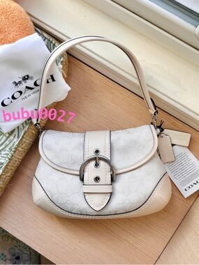 NWT💗Coach Soho Flap Bag In Signature Jacquard Chalk White Shoulder Bag CJ814